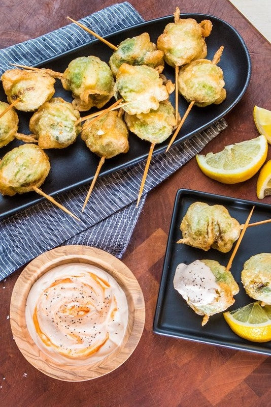 Fried Brussels Sprouts with Cheese