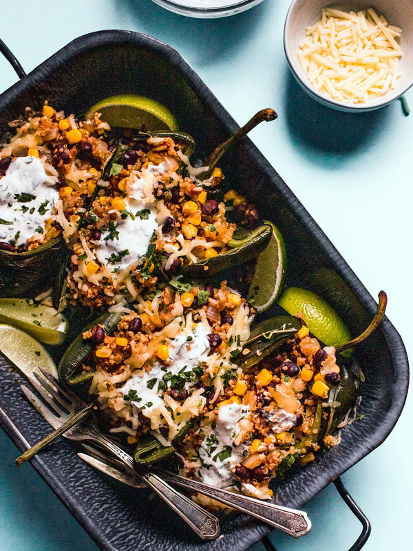 Cheesy Stuffed Poblano Peppers with Quinoa