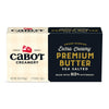 A box of Cabot Creamery Extra Creamy Sea Salted Butter, featuring 83% butterfat and slow churned for richness. This award-winning 8 oz (226g) pack contains two sticks of premium extra creamy sea salted butter.