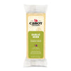 Cabot Creamerys Garlic Herb Cheddar Cheese, 8 oz, with a gold-bordered label featuring dill and garlic text, offers cheese lovers a smooth and savory lactose-free deli bar experience.