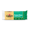 An 8 oz package of Cabot Creamery Vermont Sharp Yellow Cheddar Cheese, with yellow and green labeling, features the Cabot logo. This premium kitchen staple is naturally aged, sharp Cheddar, and lactose-free.