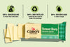 Cabot Sharp Cheddar Bar sliced up with icons to represent sustainability efforts in the recycled packaging