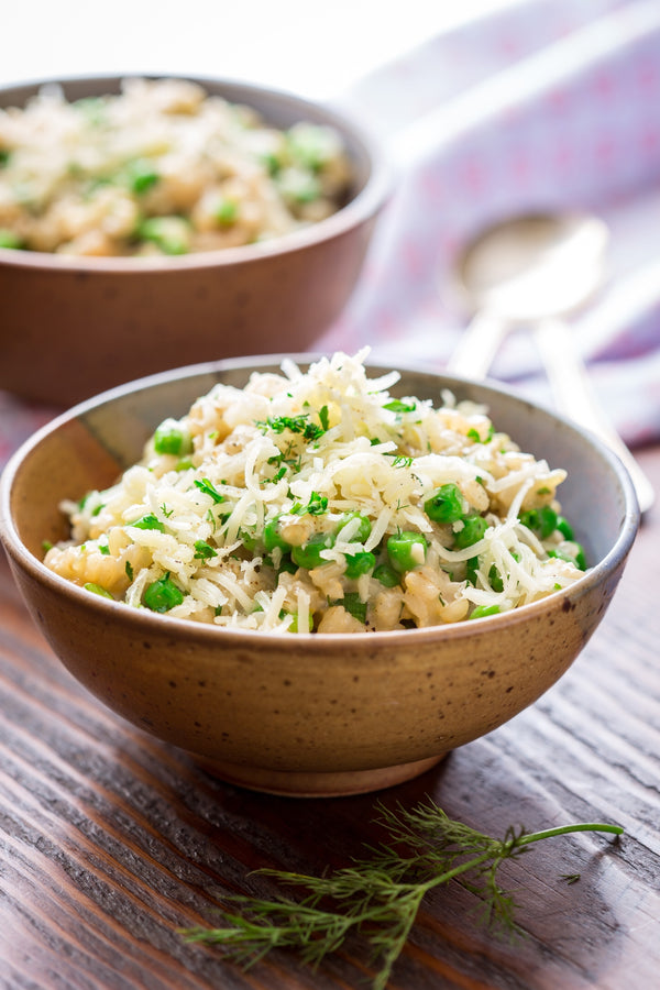 Brown Rice Risotto with Peas & Cheddar