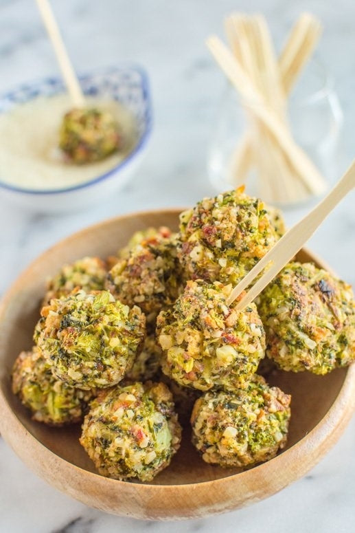 Cheesy Broccoli Tots & Cheddar Onion Sauce