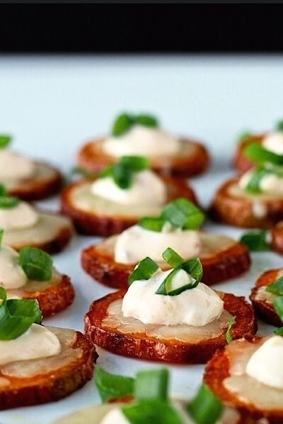 Cheesy Sweet Potato Coins with Chipotle Crema