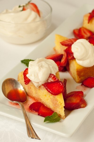 Cornmeal Cake with Strawberries & Whipped Yogurt Cream