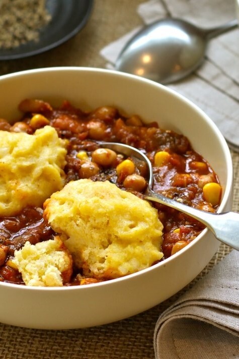 Eggplant & Chickpea Stew with Cheddar Dumplings