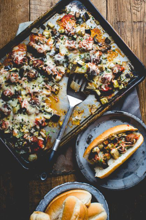 Eggplant, Portobello and Meatball Parm Dinner