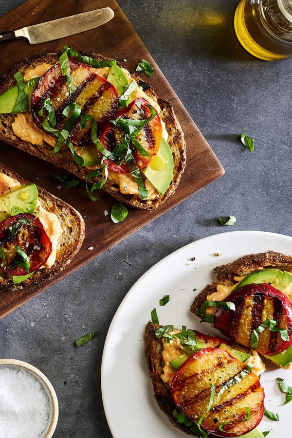 Grilled Peaches & Pimento Toasts