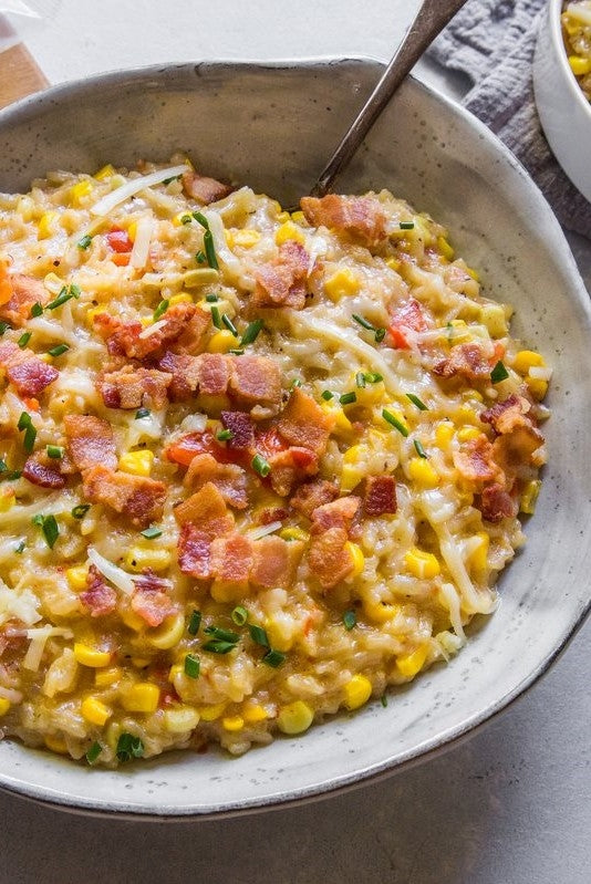 Instant Pot Risotto with Corn, Cheddar, & Bacon