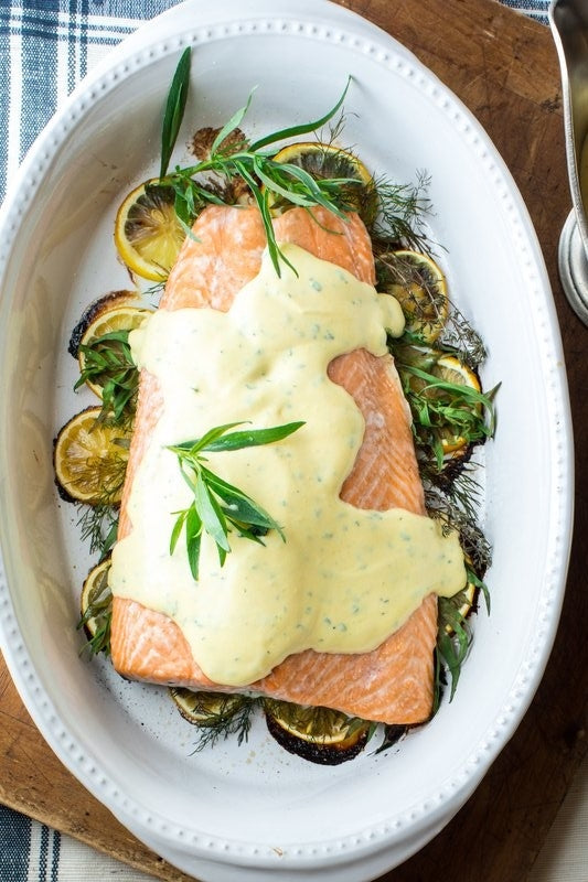 Lemon Baked Salmon with Herb & Greek Yogurt Béarnaise Sauce