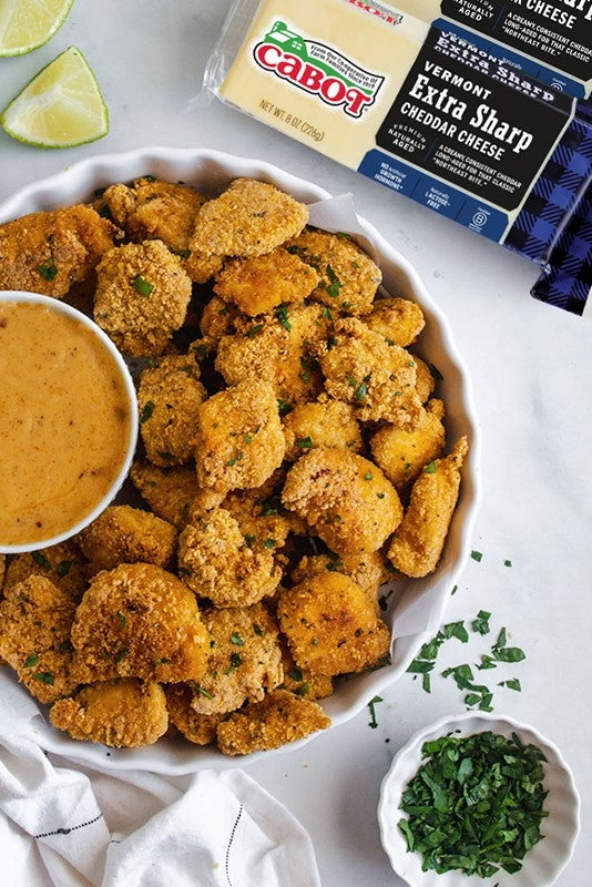 Popcorn Chicken with Chipotle Cheddar Dip