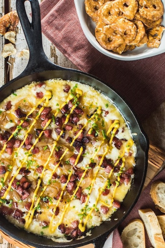 Queso Fundido with Sausage & Caramelized Onions