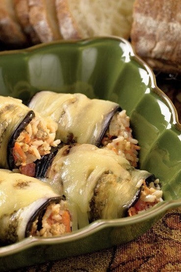 Rolled Stuffed Eggplant with Rice
