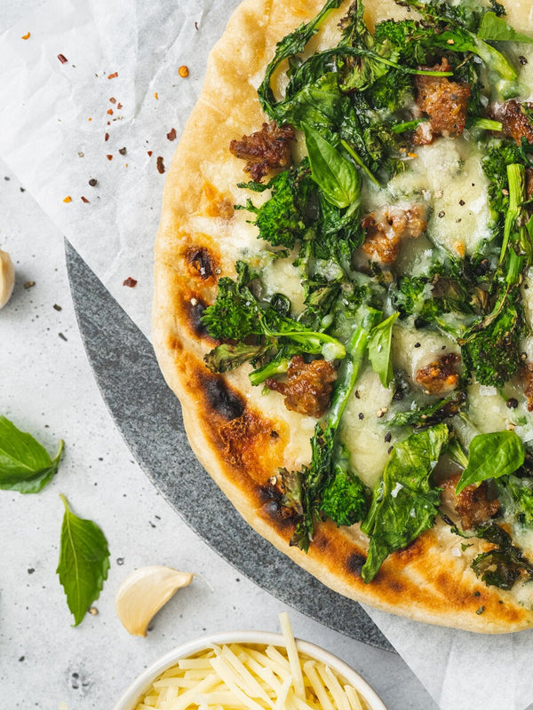 Grilled Sausage and Broccoli Rabe Pizza