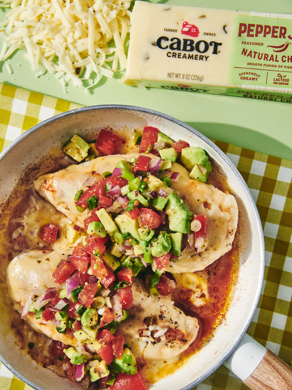 Skillet Pepper Jack Chicken with Avocado Salsa 