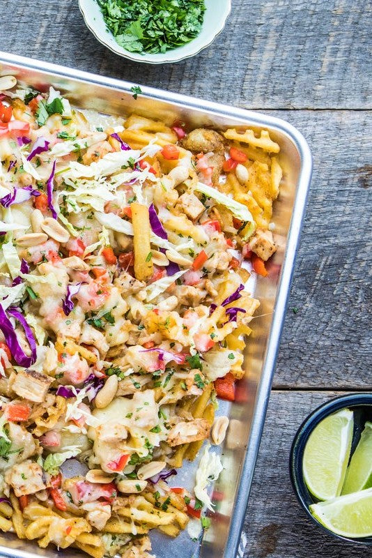 Waffle Fry Nachos with Thai Chicken