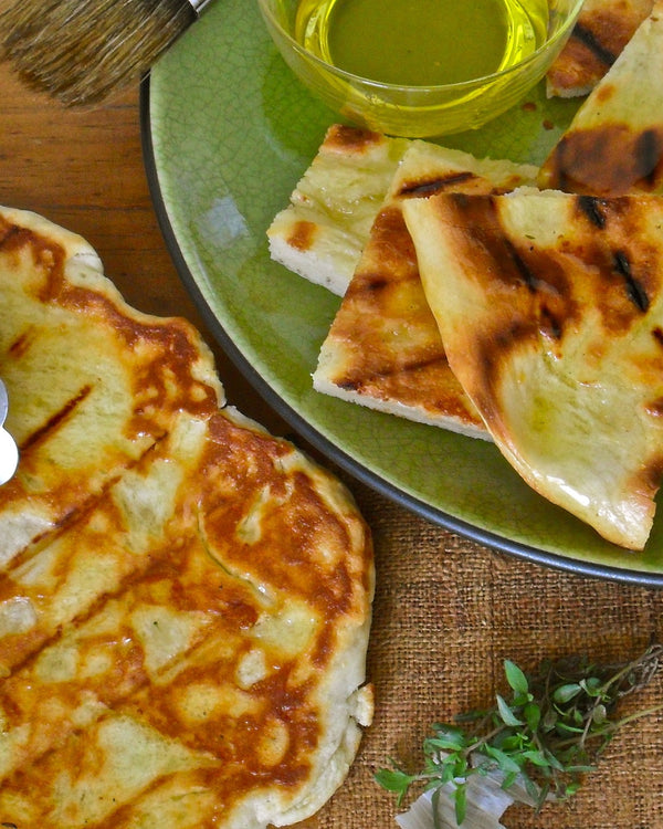 Grilled Cheddar Flatbread with Garlic Thyme-Oil