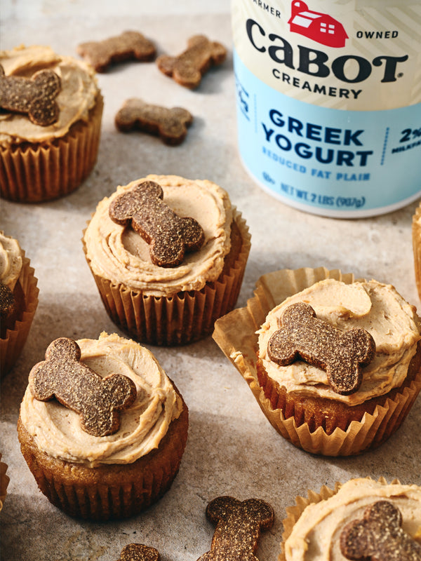 Doggie Pupcakes with Greek Yogurt-Peanut Butter Frosting