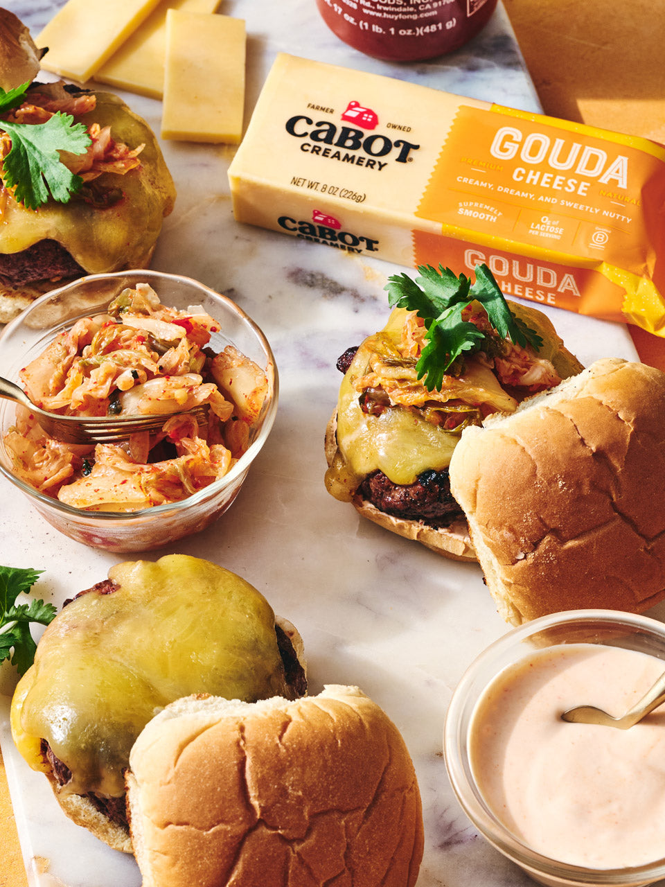 Kimchi Cheddar Burgers