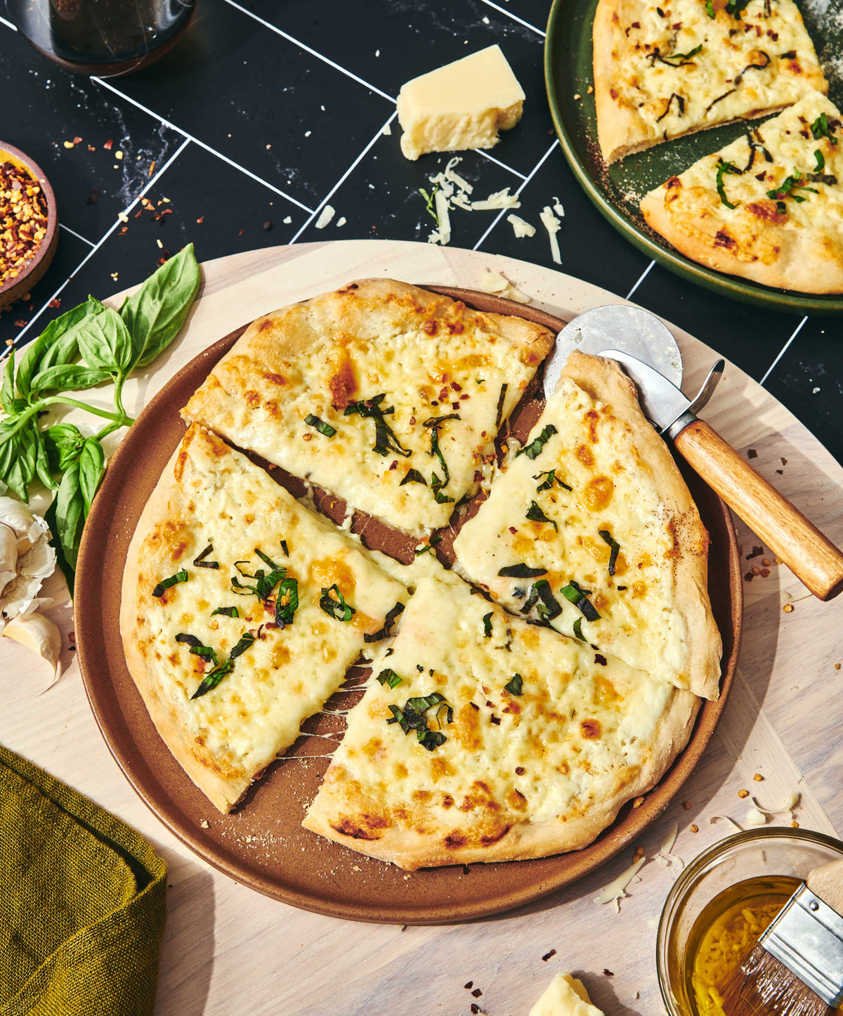 White Pizza with Basil & Monterey Jack
