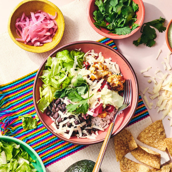 Vegetarian Burrito Bowl with Avocado Crema