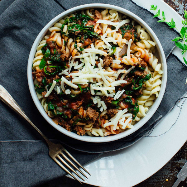 Rotini with Ground Beef & Spinach Recipe