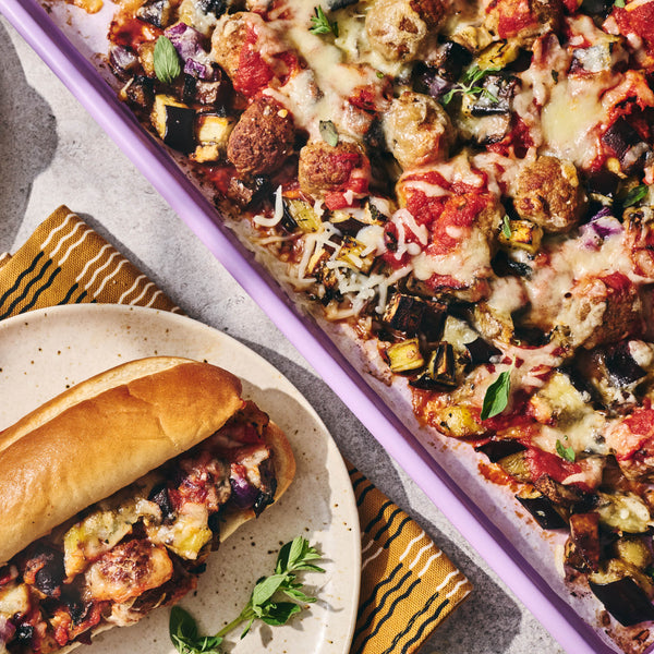 Eggplant, Portobello and Meatball Parm Dinner
