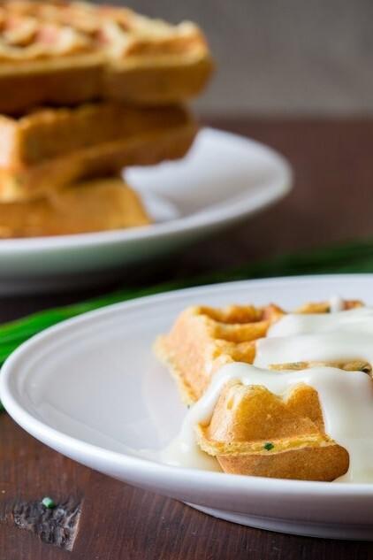 Savory Chive & Cornmeal Waffles with Cheddar Gravy