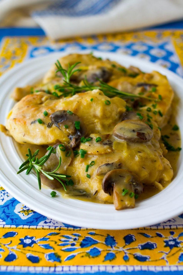 Skillet Chicken with Cheddar Mushroom Sauce