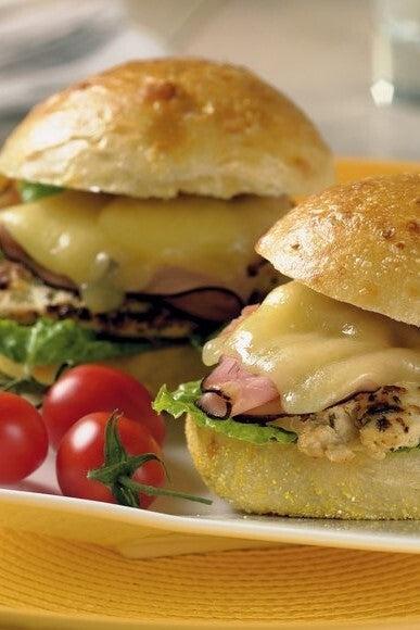 Rosemary-Grilled Chicken Sandwiches w/Cheddar & Black Forest Ham