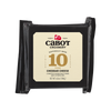 A 6.5 oz (184g) block of Cabot Creamerys 10 Year Cheddar Cheese in rustic black packaging is labeled Naturally Aged and features Farmer Owned and Limited Reserve.