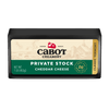 A 1-pound (453g) package of Cabot Creamery Private Stock Cheddar Cheese is renowned for its buttery smoothness and natural 16-month aging and features a Classic Vermont inscription beside a farm scene illustration.