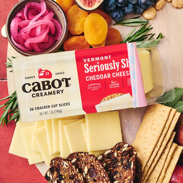 Lactose Free Seriously Sharp Cheese on a cheese board