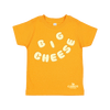 The Big Cheese Toddler T-shirt by New Duds features “BIG CHEESE” in bold white letters and a Cabot Creamery logo, made from soft ringspun cotton for extra comfort.
