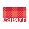 The Cabot Gift Card by Cabot Creamery features a red and orange plaid rectangular design with "cabot" in bold white lowercase letters across the bottom.