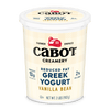 Cabot Creamery Reduced Fat Vanilla Bean Greek Yogurt comes in a 2-pound container, provides 13g protein per serving, contains 2% milkfat, and is proudly farmer owned.