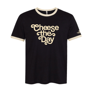 Cheese the Day Ringer T-shirt, Black & Cream