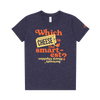 The Seriously Sharp Riddle Youth T-shirt by New Duds showcases a navy blue design with playful yellow and orange text asking, “Which cheese is the smartest? Seriously Sharp Cheddar!”—with the punchline cleverly printed upside down. A whimsical touch is added with graphics of cheese and a mouse pointer, making this Cabot-inspired tee extra charming for kids.