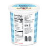 A container of Cabot Creamery Reduced Fat Plain Greek Yogurt is shown from the back, displaying nutrition facts, ingredients list, and barcode on blue and white packaging—a protein-rich snack choice.