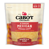 Cabot Creamery 4 Cheese Mexican Cheese, family size, blends Monterey Jack, Queso, Asadero, and Cheddar. The gluten-free cheese comes in a yellow and red resealable bag.