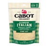 Cabot Creamery 5 Cheese Italian Cheese, an 8 oz (226g) fine-cut blend of mozzarella, provolone, cheddar, asiago, and romano—ideal for lasagna or pizza. Comes in green and cream packaging with product details.