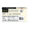 Back of a Cabot Creamery Extra Creamy Sea Salted Butter package featuring a QR code, nutrition facts, cream and salt ingredients, gluten-free and no artificial growth hormone labels, plus a short slow churned butter description.