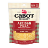 A package of Cabot Creamery Artisan Pizza Cheese, shown upright. The red plaid 8 oz (226g) bag contains pre-shredded mild cheddar and part-skim mozzarella, gluten free—perfect for artisan pizza creations.