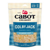 An 8 oz (226 g) pack of Cabot Creamery Colby Jack Shredded Cheese, Classic Cut, in a blue and cream plaid design. Farmer-owned and contains 2 cups of delicious shredded cheese.