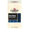 A 3 lb package of Cabot Creamery Extra Sharp Cheddar Cheese, a farmer-owned East Coast cheddar, naturally aged and lactose free with zero grams of lactose per serving, featuring blue plaid accents.