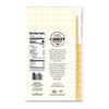 Back of a Cabot Creamery Gouda Cheese package featuring nutrition facts, ingredients, a company story, storage instructions, and a plaid yellow and white design on the left.
