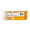 Back view of a Cabot Creamery Gouda Cheese package displays nutrition facts, ingredients, barcode, and recycling info on a white and orange plaid background—ideal for those wanting a protein-rich snack.