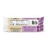 Back view of a Cabot Creamery Horseradish Cheddar Cheese package shows nutrition facts, ingredients, and product info on a purple and white plaid background. This creamy horseradish cheese is also proudly lactose free.