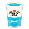 A 1-pound container of Cabot Creamery Lite Sour Cream features a blue and white label with the Cabot logo, product name, and claims of 40% fewer calories, 50% less fat, and a creamy taste in every serving.